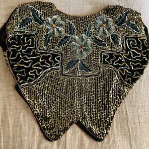 Vintage 1980s Gold & Silver Floral Sequin Blouse, size Large.